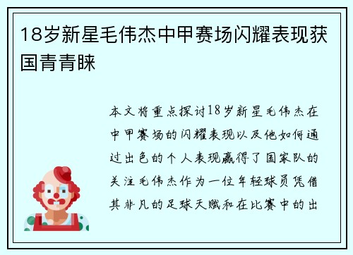 18岁新星毛伟杰中甲赛场闪耀表现获国青青睐